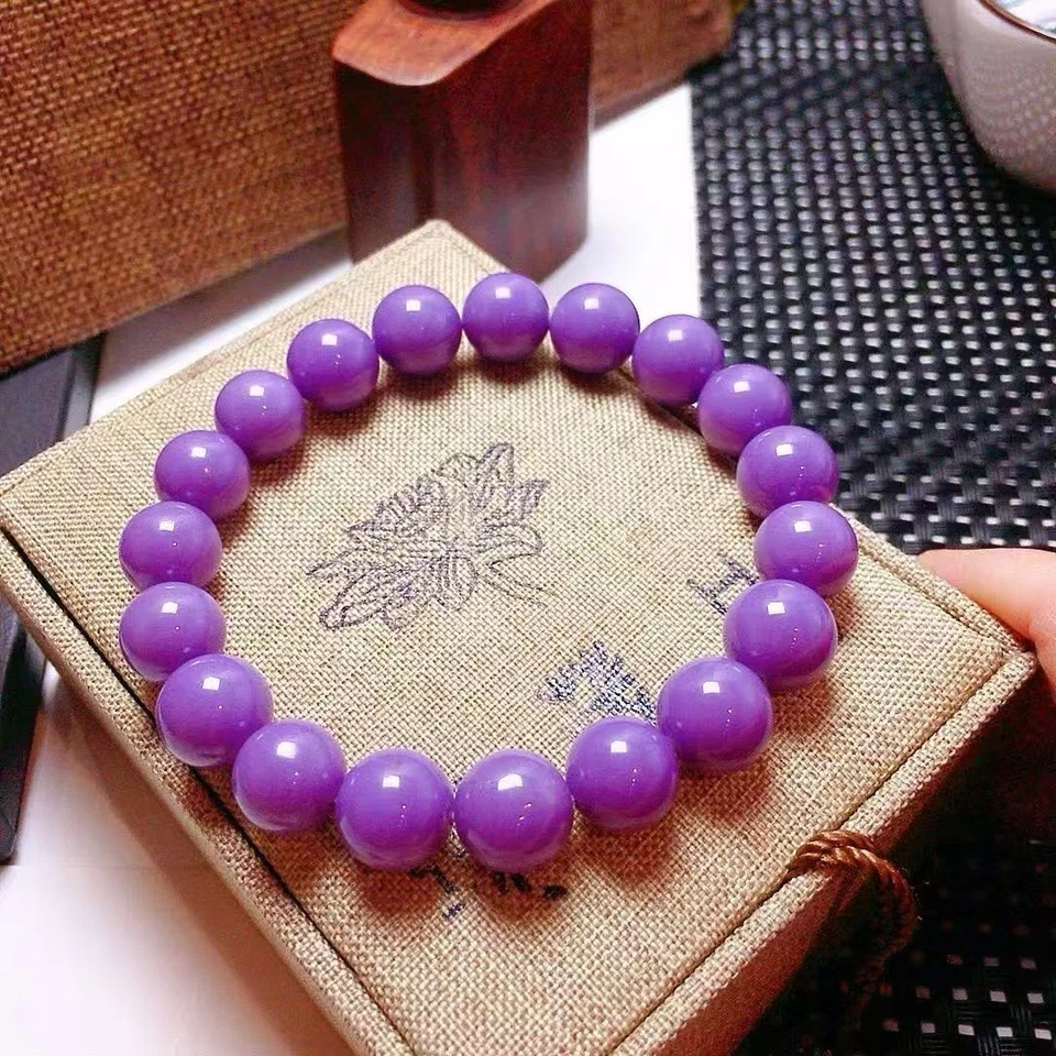 Pulseira de contas redondas de pedra roxa natural de lepidolita - Imagem 3 de 4