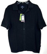 Ben Sherman Men's Textured Knit Herringbone Shirt/Sweater Black Size S NWT 109