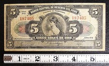 1941 Peru 5 Soles de Oro banknote CIRCULATED P-66A #16739