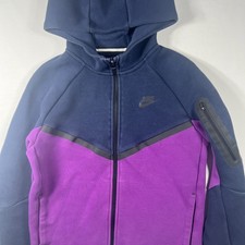 NIKE Tech Fleece Full-Zip Hoodie Youth Large Navy Blue Purple Sports Streetwear