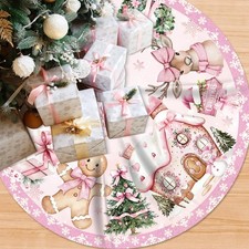 Gingerbread Man Holiday Tree Mat, 48 Inch Pink Christmas Tree Skirt