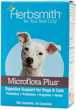 Herbsmith Microflora Plus   Dog Digestion Aid  Probiotics and 30 Capsules