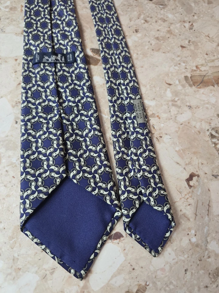 Corbata de seda para hombre HERMES 7420 HA FRANCIA de lujo ecuestre azul/gris usada en excelente estado rara Foto 3 de 4