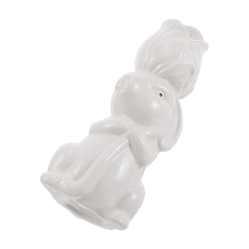 Keramikvase mit Hasenmotiv: Schmale Vase mit Rosenkopf-Hasenfigur, ideal als - Bild 3 von 4