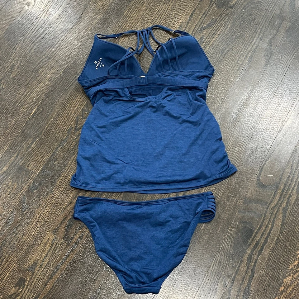 Athleta Aqualuxe Swimsuit Women’s Medium Blue Two Piece Strappy 212829 - Image 2 of 4