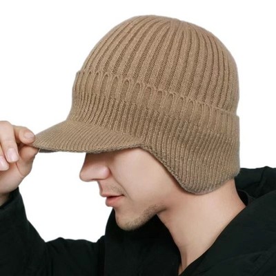 Strick Schirmmütze mit Ohrenklappe Ohrenschutz Mütze Winddicht Strickmütze Outdoor
