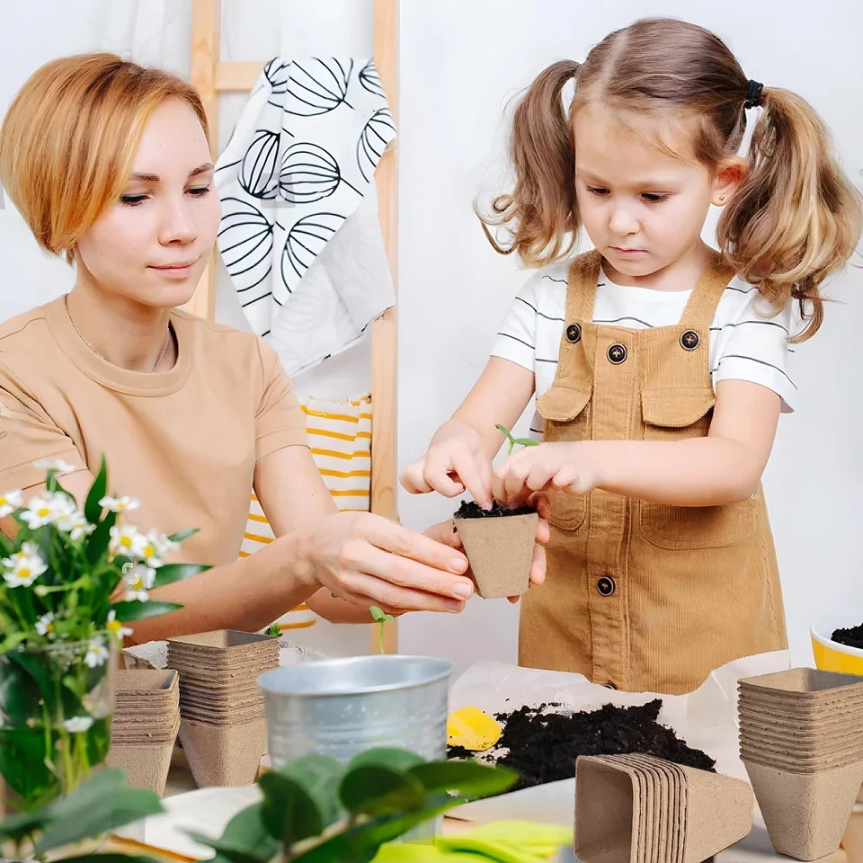 120 Pack 3.15 Inch Square Peat Pots for Seedlings, Seed Starting Pots with Dr...