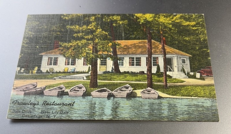 1955 LINEN POSTCARD - FRAWLEY'S RESTAURANT, NEAR LILY DALE, CASSADAGA, NY