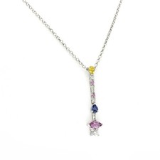 1.64 CT Sapphires 0.32 CT Diamond 18K White Gold Drop Necklace 16"
