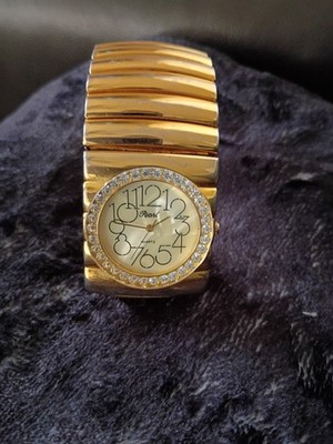 Ladies  Gold Tone Pearl Jumbo Stretch Band Watch