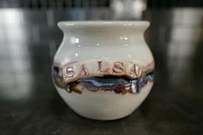 Studio Pottery ‘Salsa’ Crock Stoneware Jar Rustic Signed  White Blue Brown Pink
