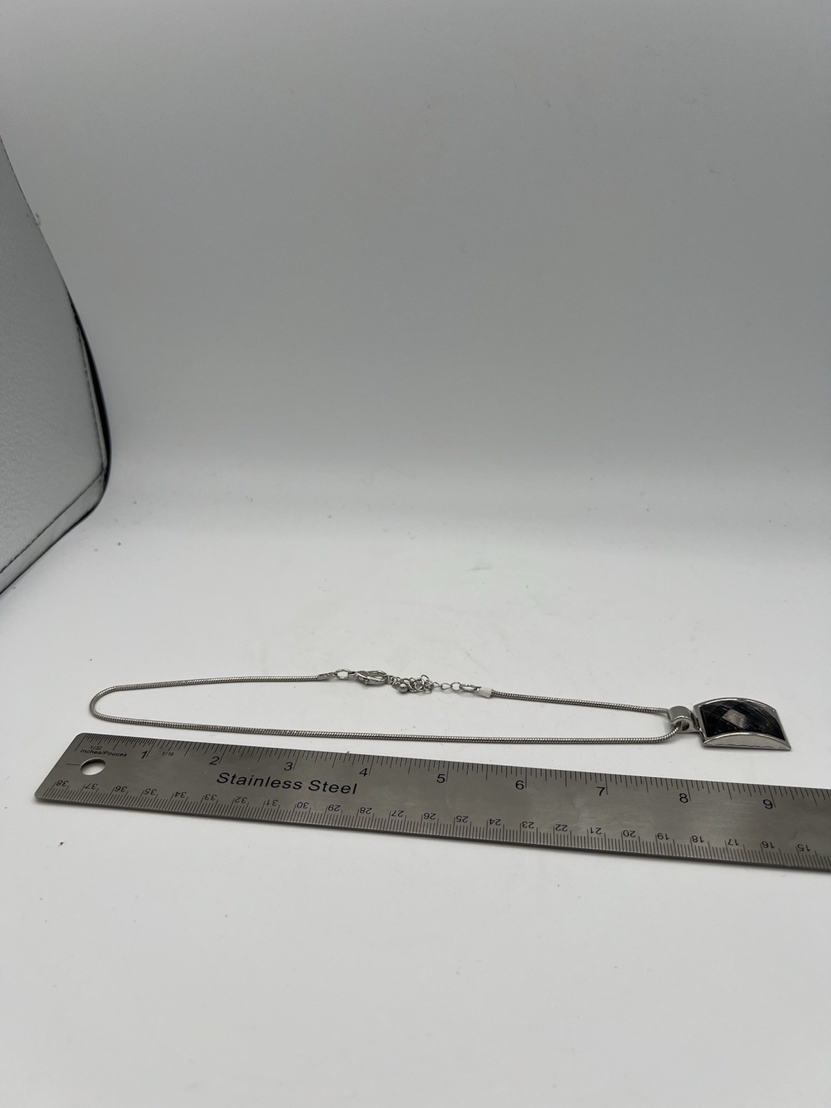 Silver Tone Rectangular Dichroic Glass Pendant Ne… - image 5