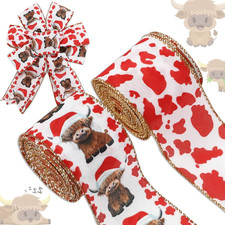 Christmas Wired Edge Ribbon Highland Cow Craft Ribbons Red Cow Spot Fabric Ribbo