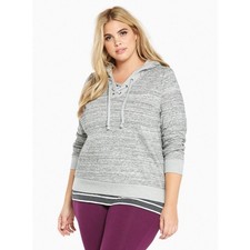 Torrid Gray Lace Up Cropped Hoodie Sweatshirt - Size 0 12/Large - Long Sleeves