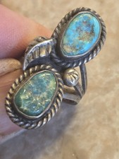 NATIVE AMERICAN TURQUOISE SILVER RING SIZE 5