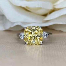4.50 Ct Asscher Cut Natural Yellow Sapphire Diamond Ring 14K White Gold Size 7