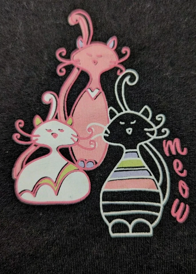 PINK K 2 Piece Pajama Set Black Pink CATS Shorts Top 100% COTTON Juniors Medium  - Image 2 of 4