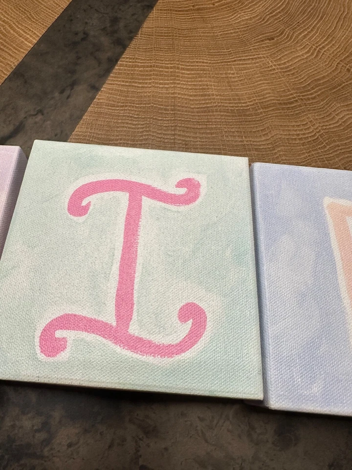Pottery Barn Kids CANVAS NAME WALL ART PASTEL LETTER BLOCKS Set of 5 KATIE 5x5 - Image 3 of 4