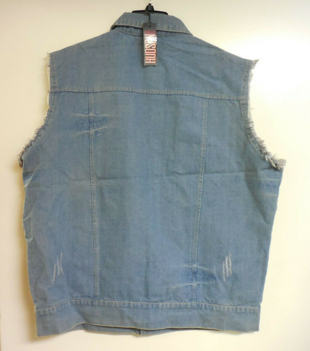 Hudson Outerwear Denim Jean Vest Jacket  With Flag USA UK Patches Size XXL
