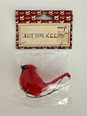Vintage Cardinal Christmas Ornament 3'' With Feathers, Feet and Wires NEW SEALED