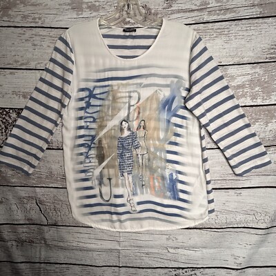 Gerry Weber Fashion Striped Top 3/4 Sleeve Size 4 Viscose