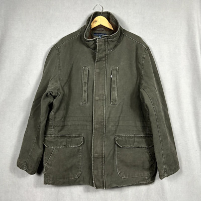 Tommy Hilfiger Jacket Mens XL Dark Brown Canvas Fleece Lined Rugged Field Jacket