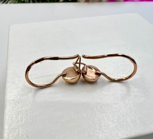 Ball Pea Vintage Soviet Gold 583 14k Earrings, Rose Gold Earrings hemispheres - Picture 6 of 16