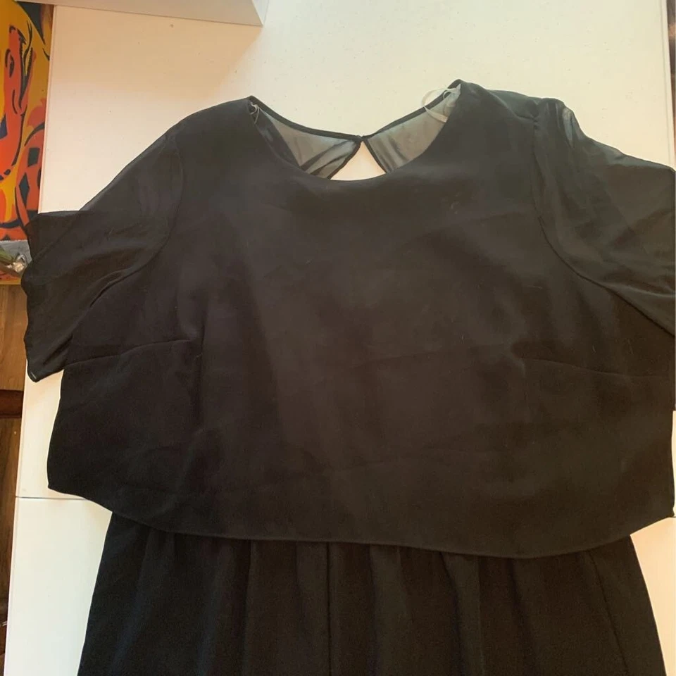 Женский комбинезон Alfani Illusion Overlay с широкими штанинами черный короткий рукав плюс 22 Вт - Изображение 3 из 4