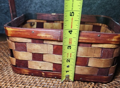 Charleston South Carolina basket Red Burgundy & Wood Tone Primitive 9 X 6.5 X 4 - Picture 8 of 8
