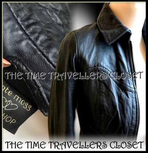 NEW KATE MOSS TOPSHOP MIDNIGHT BLUE CROP BUTTERSOFT LEATHER JACKET UK 10 FITS 8 - Picture 5 of 12