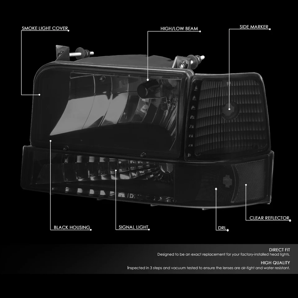 PARA FORD F150 F250 F350 1992-1996 FARO + MARCADOR LATERAL + LÁMPARAS DE PARACHOQUES 6 PIEZAS AHUMADAS Foto 2 de 4