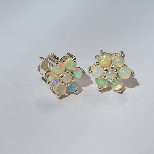 100% Original Fire Opal Oval Gemstone 925 Sterling Silver Flower Stud Earrings - Picture 5 of 7