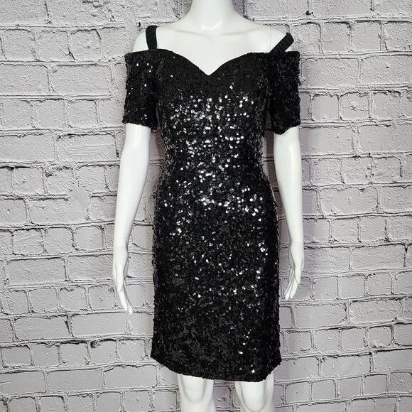 Modos De Colección para Vestido Neiman Marcus Pequeño Negro Lentejuelas Para Mujer 4 Foto 2 de 4