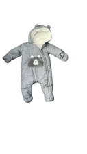 Wonder Nation Baby Size 6-9 Months Bunting Pram Snowsuit Gray Bear Hooded 