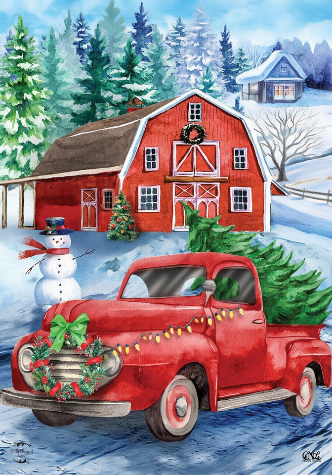 Briarwood Picking Up The Tree Farm Barn Truck Snowman Christmas Large 