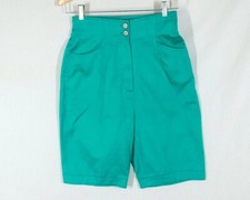 Vtg 90s Shorts 100 Cotton Twill Bermuda US6 S Mint Green Seam Pocket High Waist