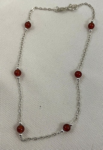 Handmade ~ Sterling Silver .925 ~ Carnelian 9 1/2" Anklet Ankle Bracelet - Picture 3 of 4
