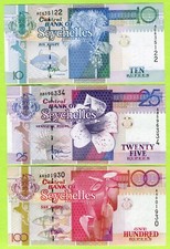Seychelles 10 25 100 Rupees ND(1998) P36a P37a P39 UNC