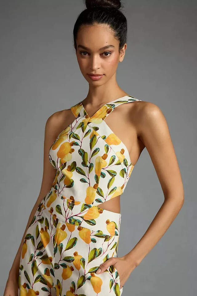 New Farm x Anthropologie Farm Rio Halter Cutout WideLeg Jumpsuit L