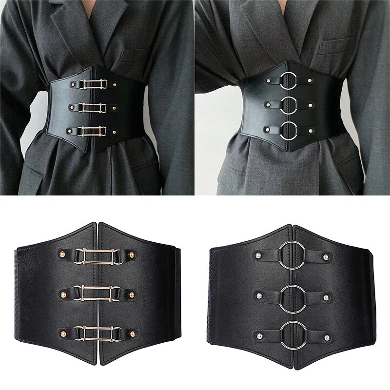 Ladies Waist Belts Wide Waistband Elastic Buckle PU Leather Corset