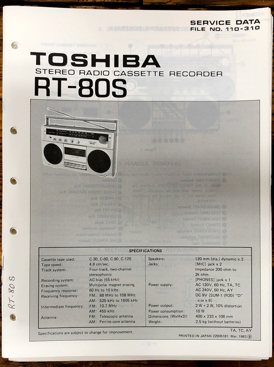 Toshiba RT-70S Radio Cassette Service Manual *Original* | eBay
