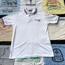Vintage Reebok Running Polo White Purple Stripes L Large Single Stitch 80s/90s