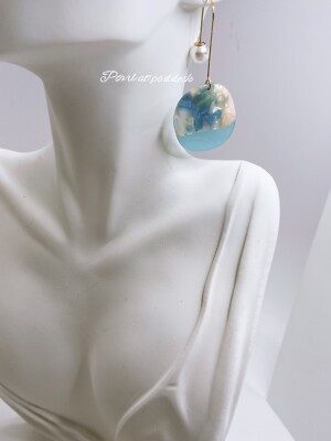 Eye Candy LA Multicolored Resin Pearl Drop Earrings W/Ribbon Tied Gift Box Blue