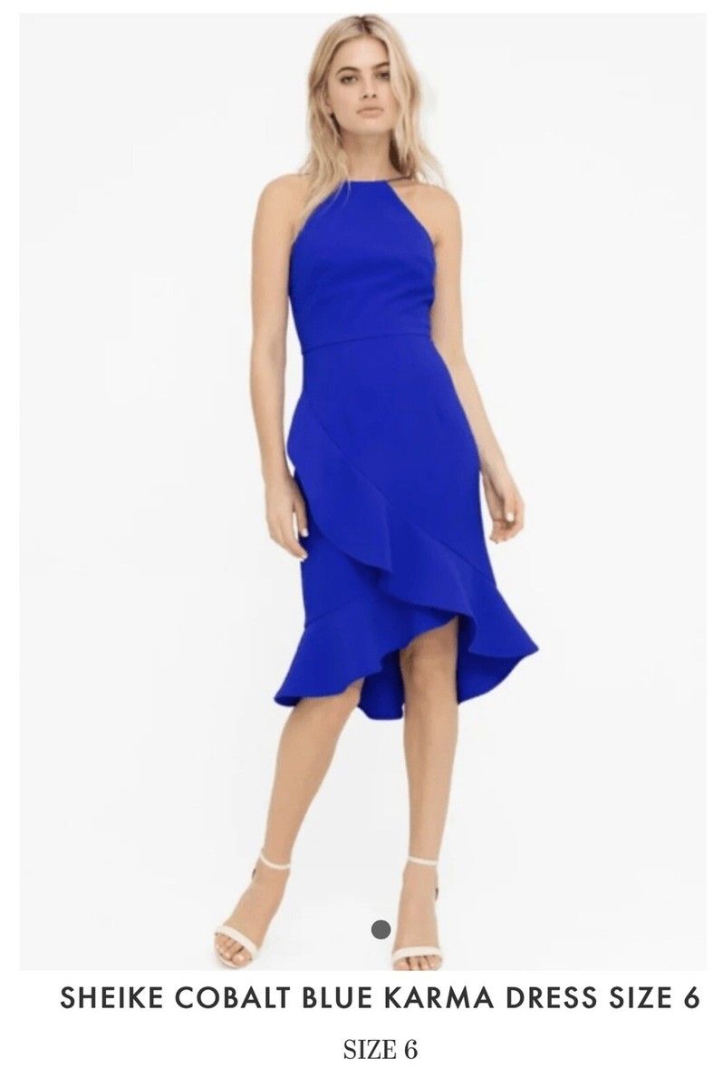 Sheike cobalt blue Karma fitted Dress with Ruffles/frills on the
