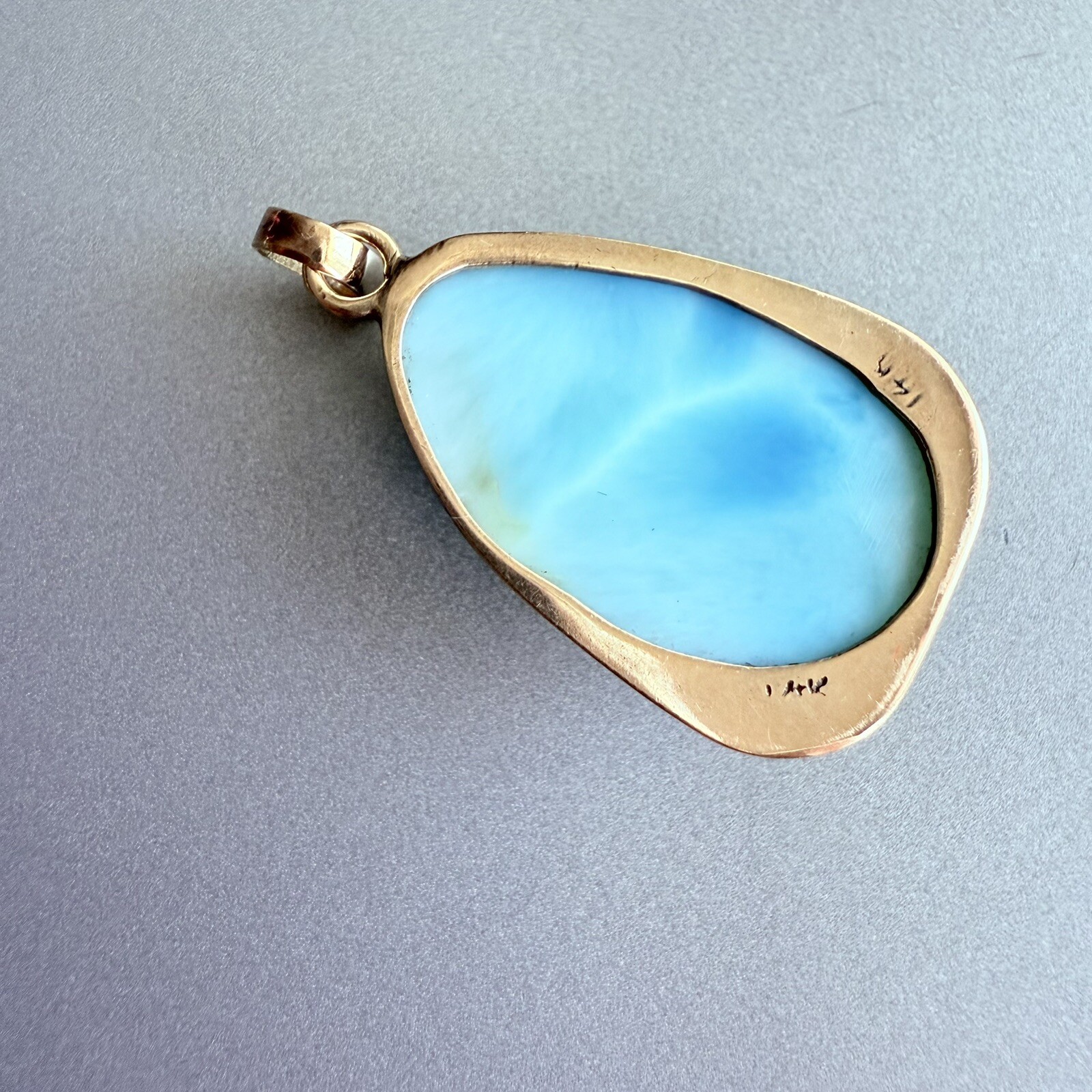 14K Solid Rose Gold Larimar Teardrop Large Pendan… - image 5