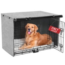 Waterproof Dog Crate Cover for 36" Kennel, Double Door Design, Grey Pet Accessor