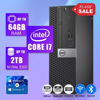 DELL Desktop Computer PC i7,Up to 64GB RAM, 2TB M.2 SSD, Windows 11/10, WiFi