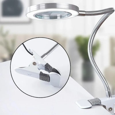 8X Lupe Schreibtischlampe LED Klemme USB kaltes Licht flexible Metallleuchte