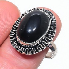 Black Onyx Gemstone Handmade 925 Sterling Silver Jewelry Ring Size 9 U791
