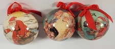 Vintage Decoupage Christmas Ornament Classic Antique Santa Lot Of 3